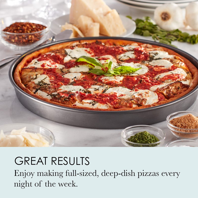 Chicago Metallic 14-Inch Deep Dish Pizza Pan, Nonstick Carbon Steel Bakeware for Chicago-Style Pizza, Cookie Cakes, Thick Crust Pizzas, and More - Image 4